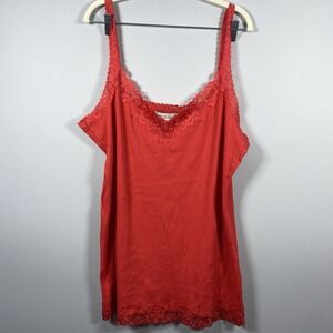 French Laundry Woman Coral Ribbed Lace Trim Cami Tank Top Plus Size 22 24 Y2K
